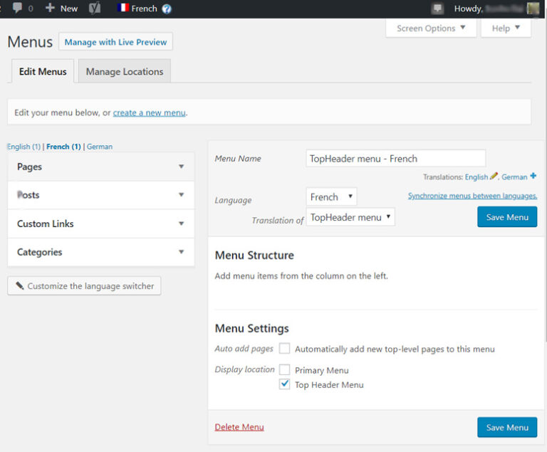 WordPress multilingual menú